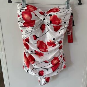NWT $78 Jantzen Tummy Camouflage Poppy Print Convertible Halter Swimsuit Size 10